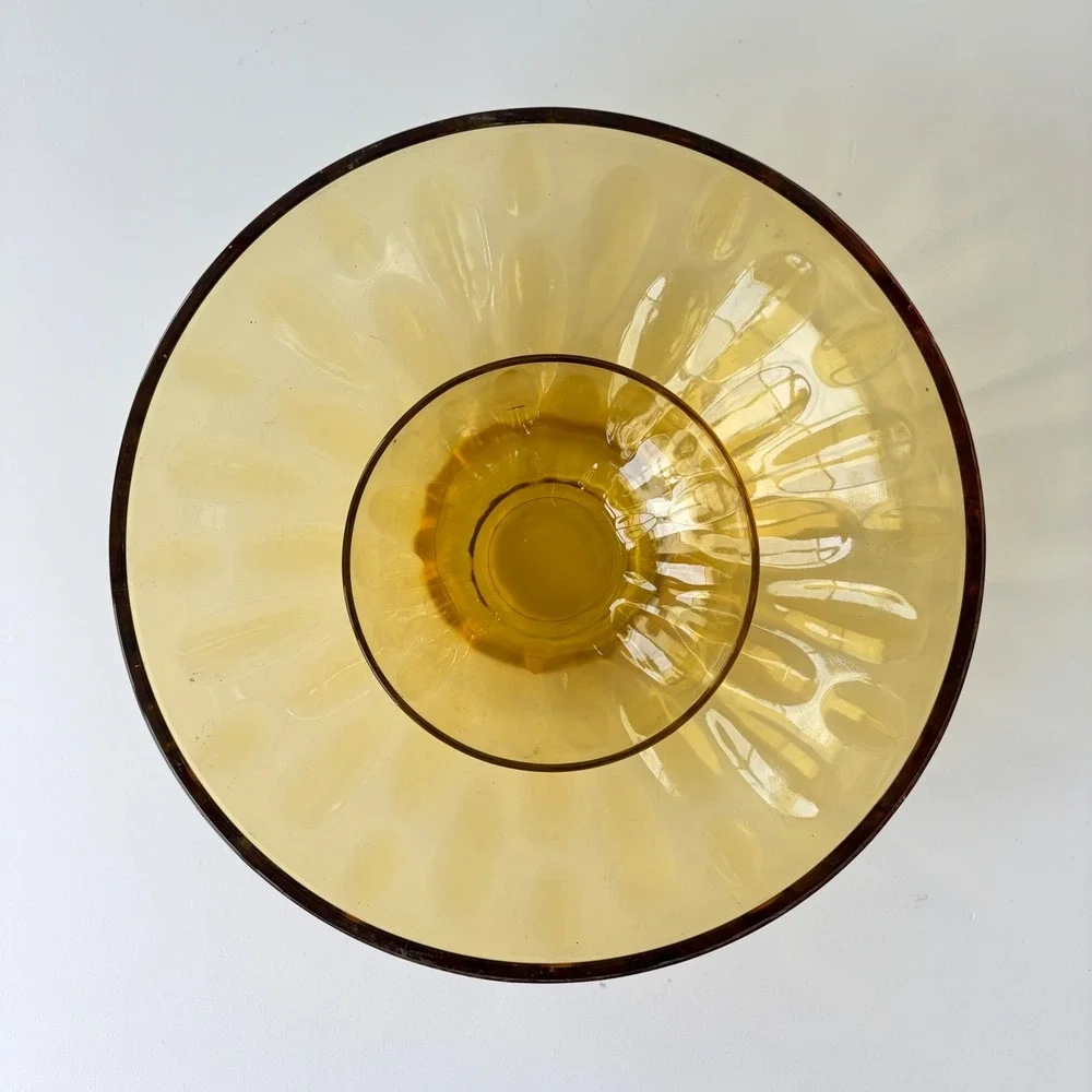 Vintage Amber Glass Thumbprint Nesting Bowl Set Mid Century Modern 2 Piece Gold